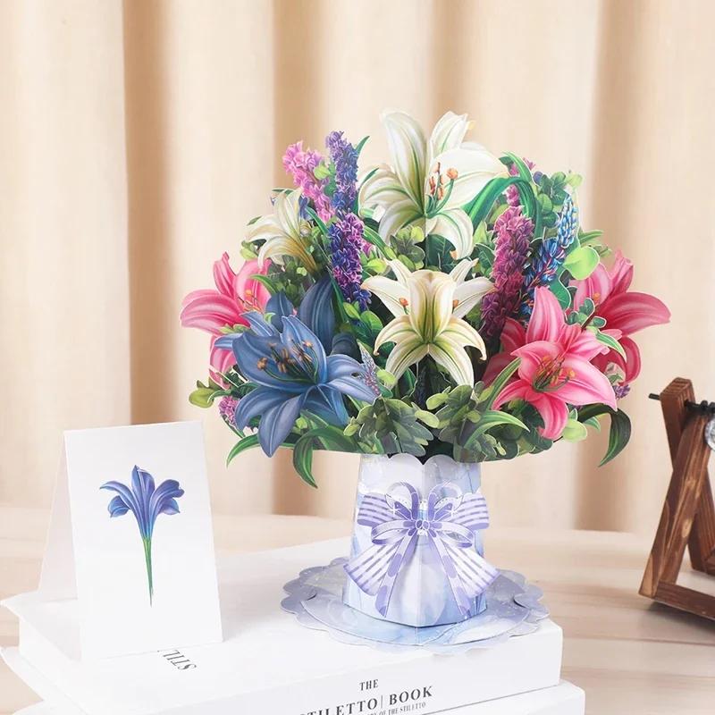 Carving Flower Mother's Day Birthday Greeting Cards Wishing Handmade 3D Pop Up Greeting Card Creative Paper Thank You Card