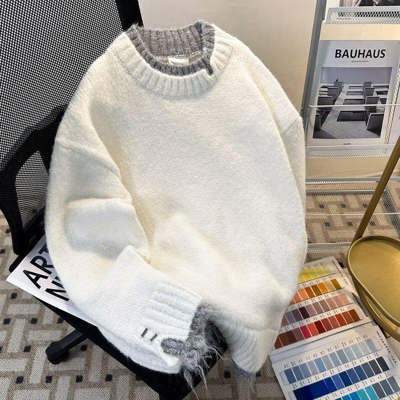

Unisex White Knit Sweater - Winter 2025 Collection, Loose-Fit, High-End Youth Style Large білий