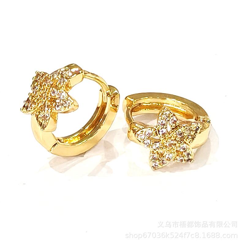 Elegant Rhinestone & Zirconia Flower Earrings, Classic Hollow-Out Design, Simple Style