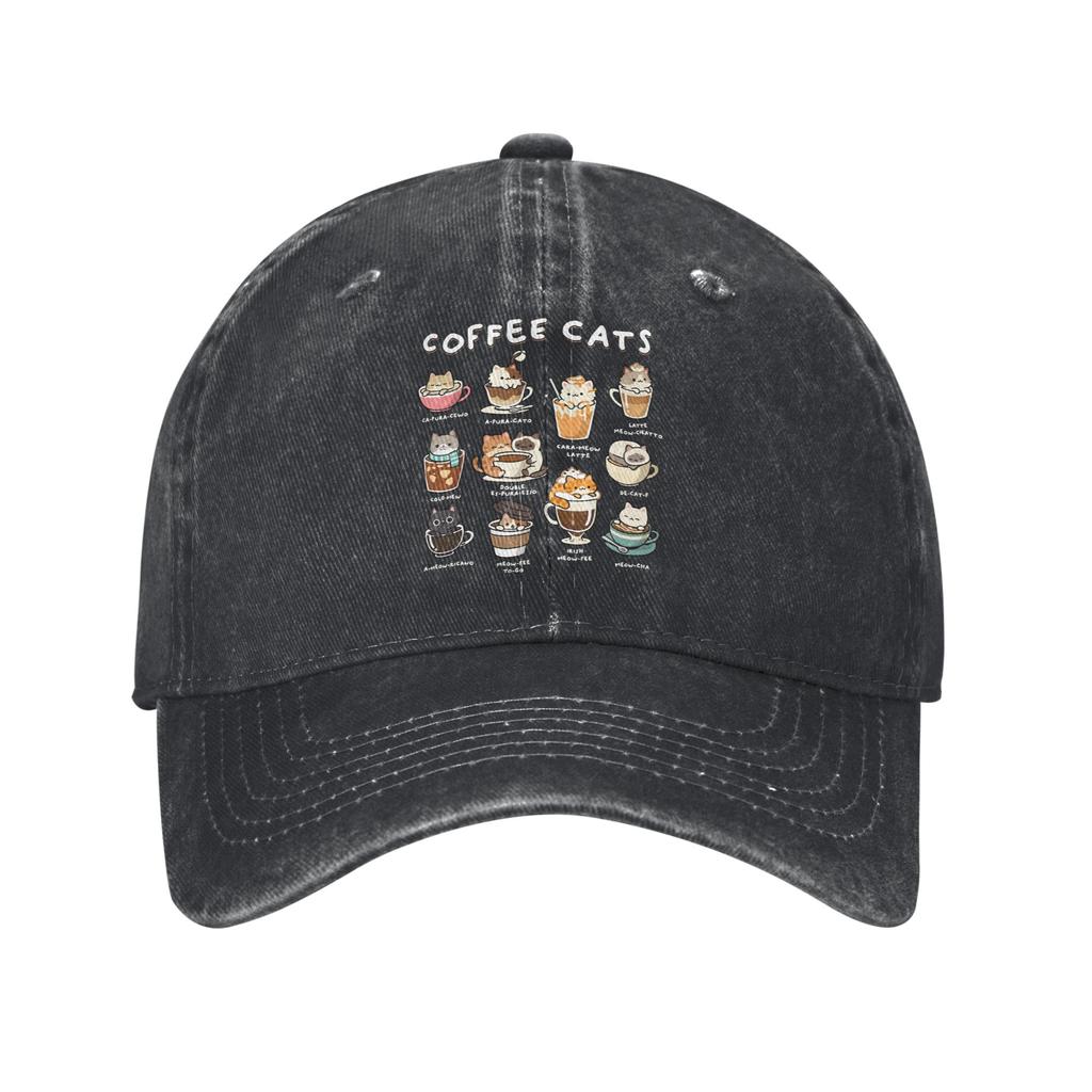 Gatos Amante del Café Gorra de Béisbol Vintage Desgastada Lavada Gorra Snapback para Unisex Mujeres Actividades al Aire Libre Gorras Ajustables Sombrero