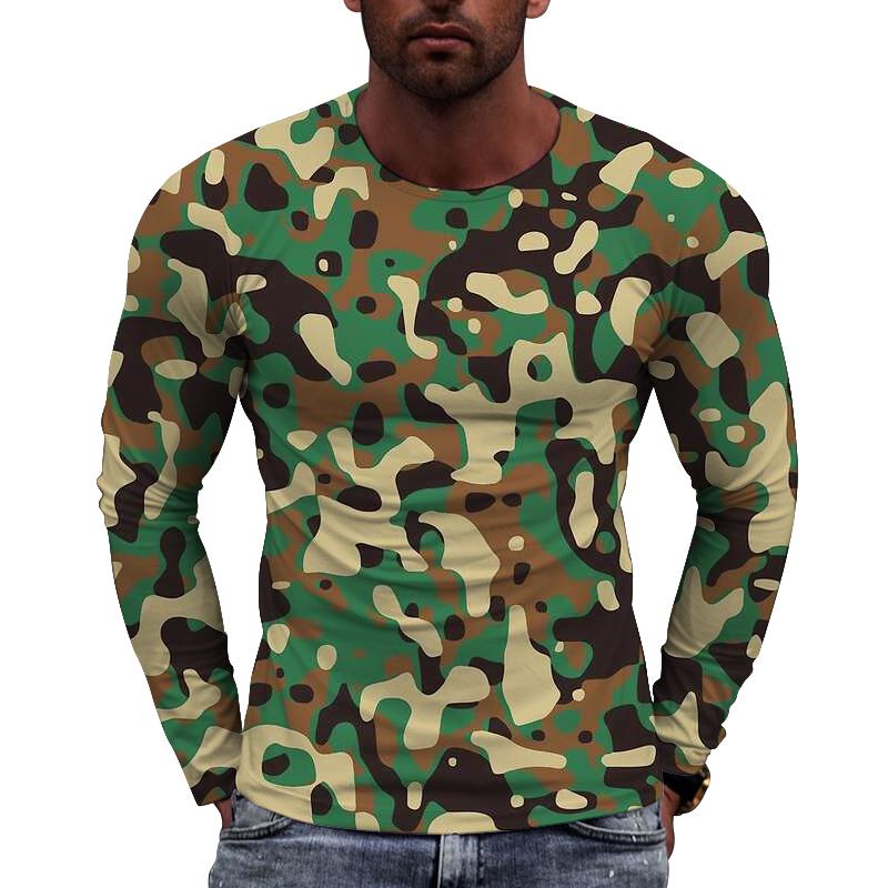 Europäisches Camouflage-Bild Herren Langarm-T-Shirt Lässig Bedruckte T-Shirts Hip-Hop Persönlichkeit Rundhals Schnelltrocknende Oberteile