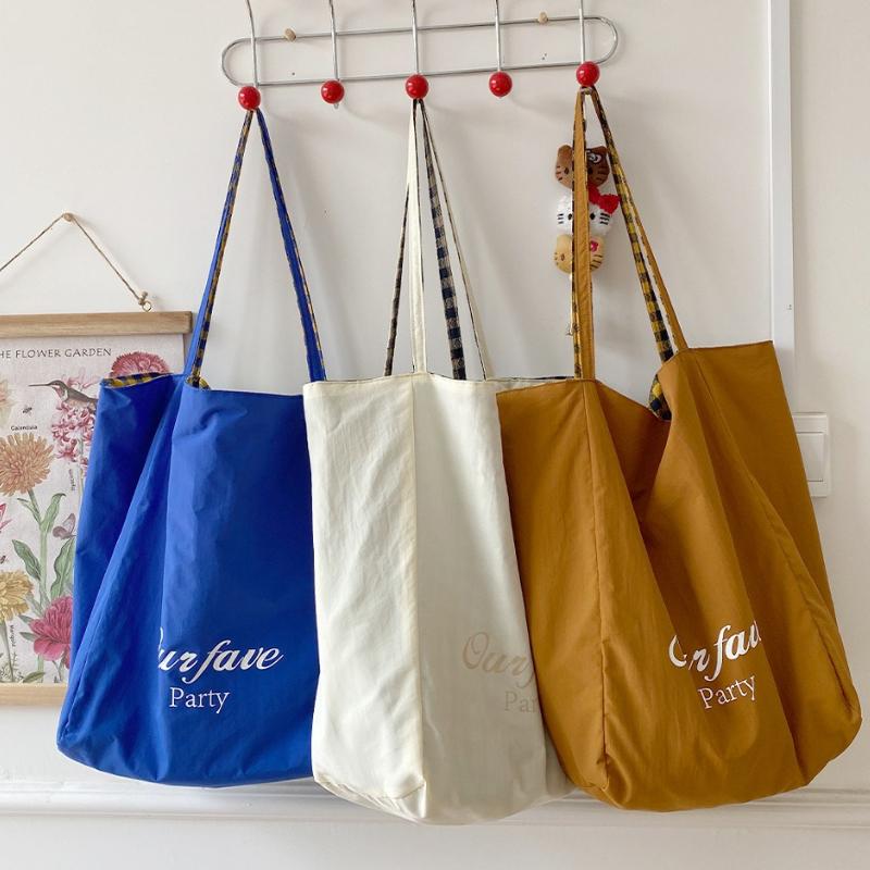 Retro Plaid Double-Sided Women's Shoulder Bags Large Capacity Ladies Nyl Tote Shopping Bag Casual Versatile Girls Handbags