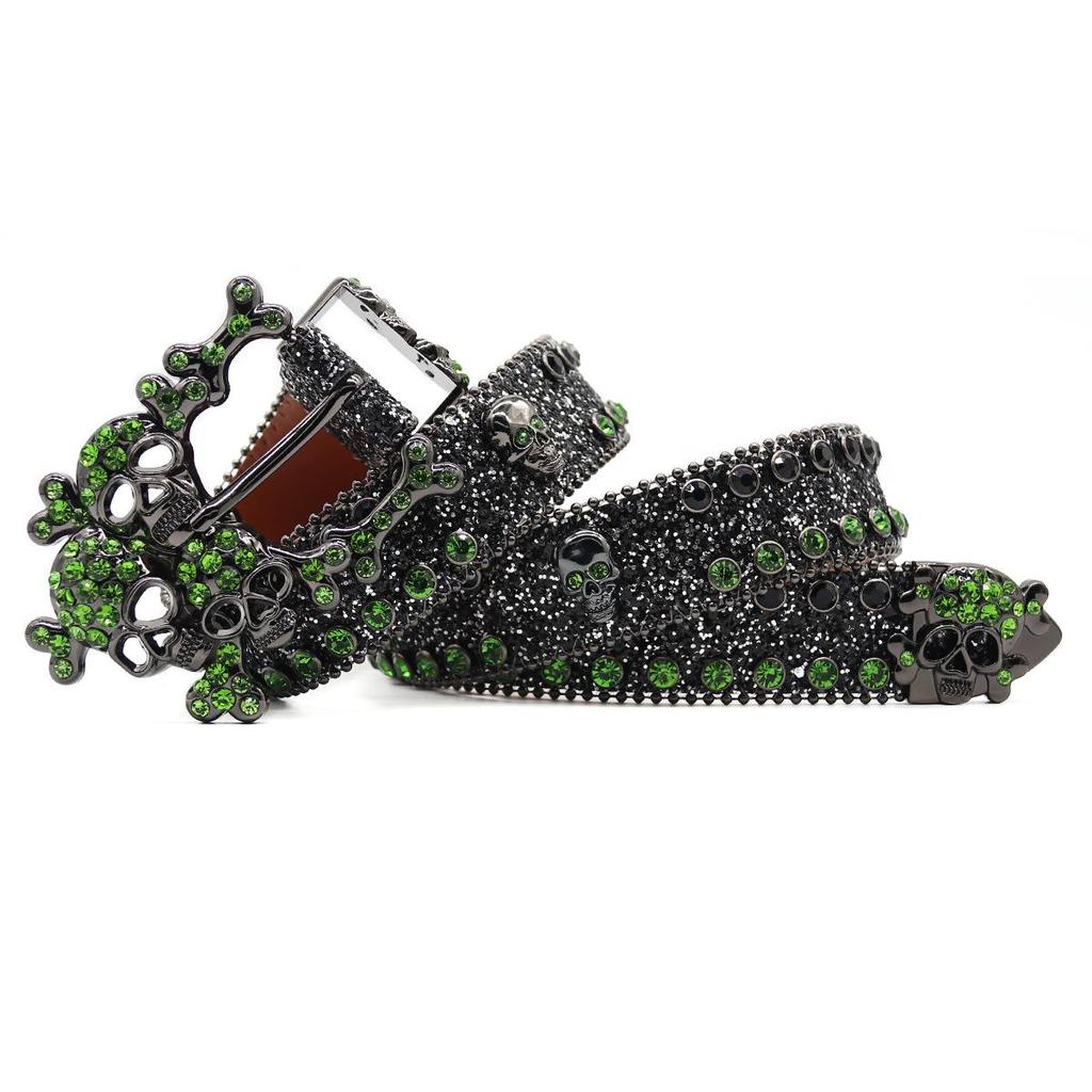 Black-Green Hip Hop Skull Belt: Trendy Men's Jeans Accessory