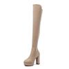 Slanke Lårhøye Støvletter i Semsket Skinn Dame Platform Tykke Høye Hæler Over Kneet Støvletter Dame Nye Høst Vinter Stretch Sko Damer