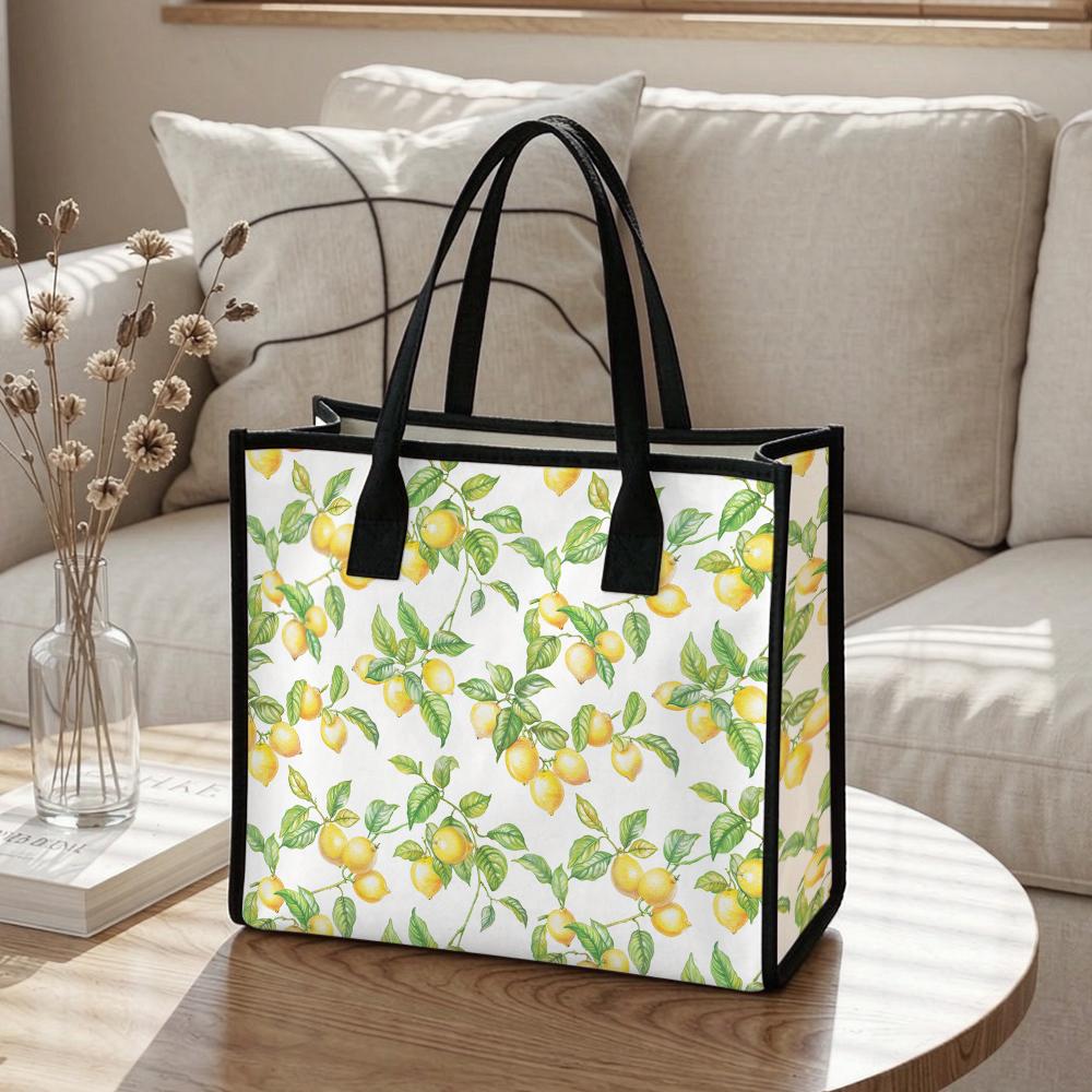 Lemon Pattern Tote Bag Casual Large Capacity Shopping Handbag for Daily Use
