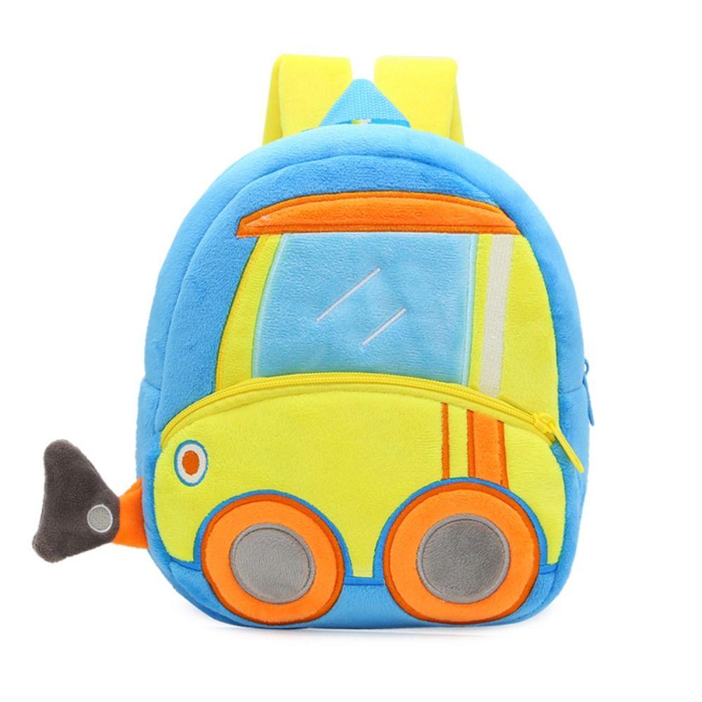 Plush Cartoon Excavator Backpack 2-4 Years Old Kids Small School Bag Kids Engineering Backpack