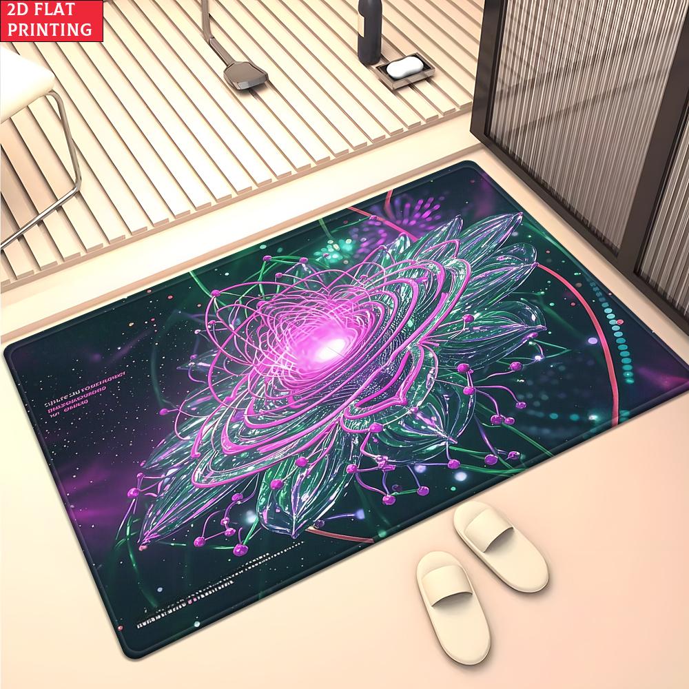 Psychedelic Galaxy Floral Mandala Rug, Colorful Boho Space Carpet for Living Room Gaming Room, Non-slip Decorative Floor Mat