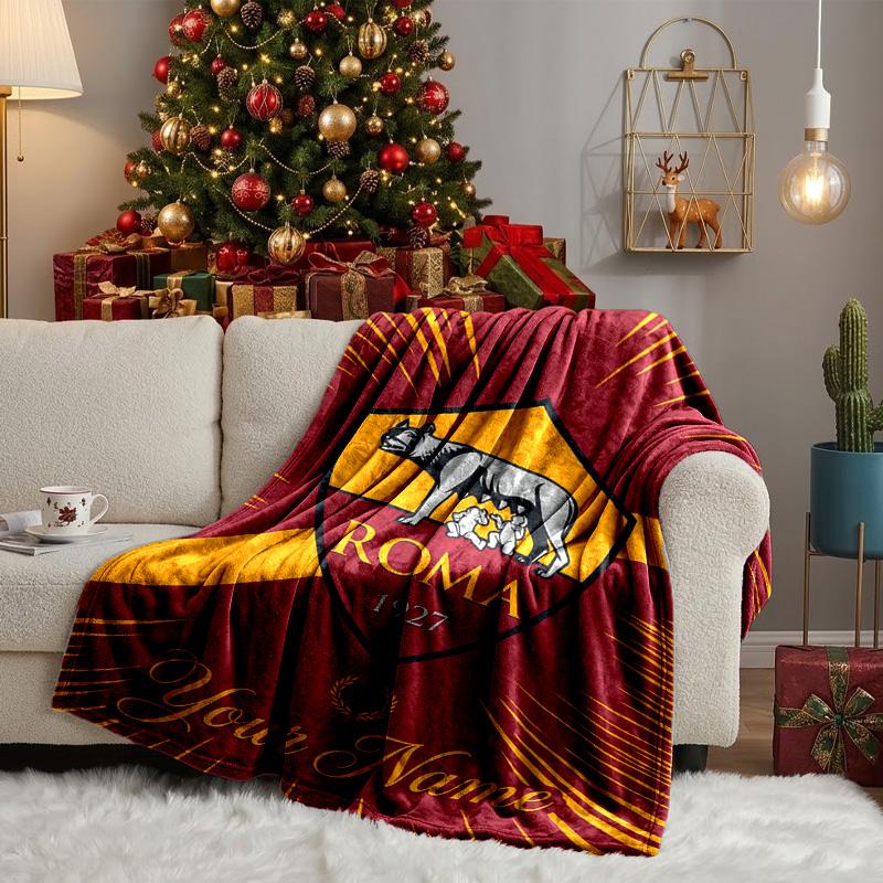 Custom Name Roma Football Club Emblem Blanket Bedding Blanket for Women Men, Soft Throw Blankets for Couch,Bed, picnic, Christmas gifts