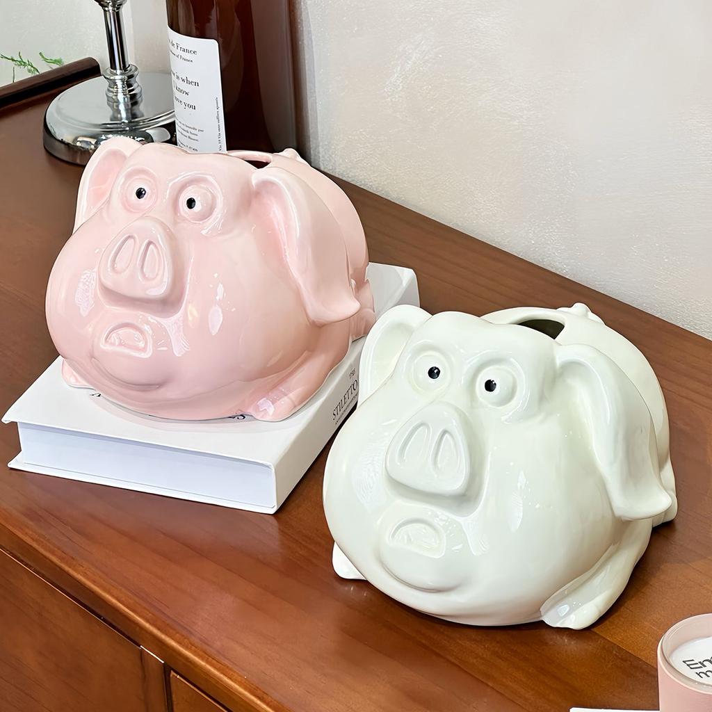 Creative Pink Cute Pig Ceramic Tissue Box Dining Table Living Room Ornament Cartoon Animal Pig Porcelain Extractable Tissue Box