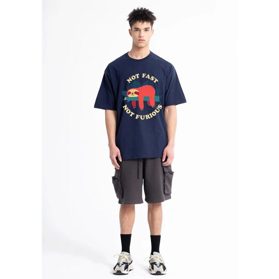 Cotton Not Fast Not Furious Sloth Cute Print Men Tee Shirts Breathable Cotton Tops Street Fashion T-shirt Women Casual Summer T Shirts