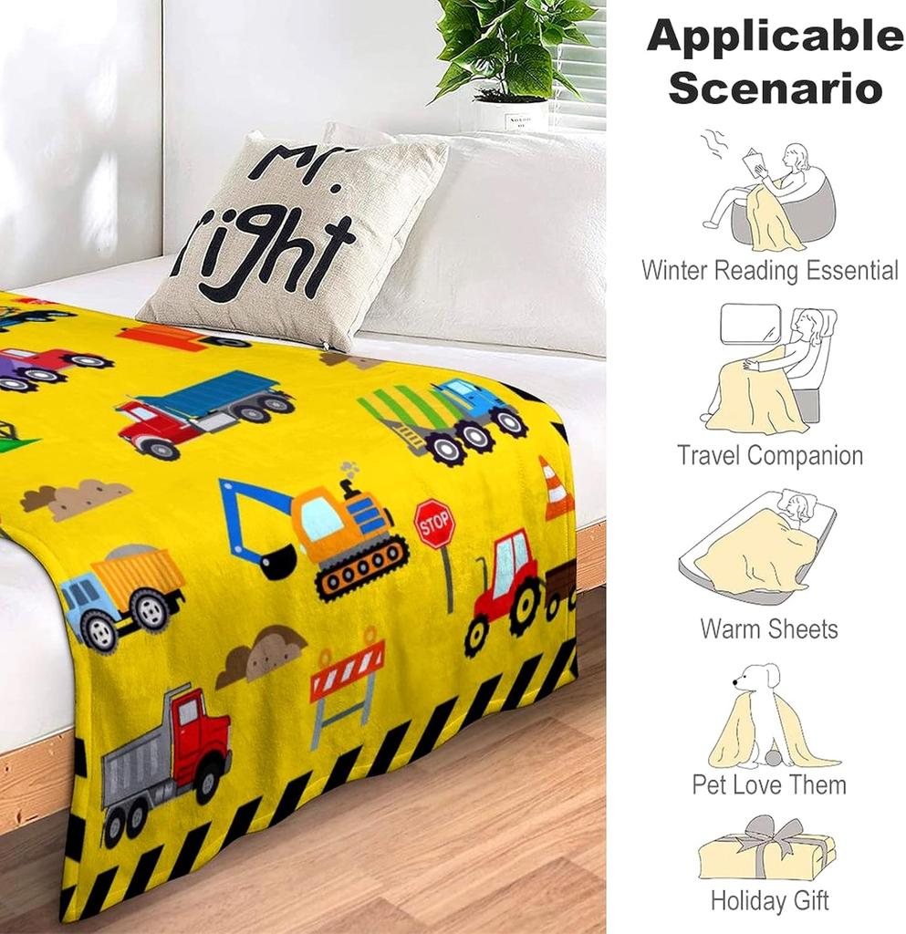 Cute Truck Construction Blanket Super Soft Flannel Throw Blankets Tractor Cars Blankets Bedding for Boys Girls Birthday Gifts