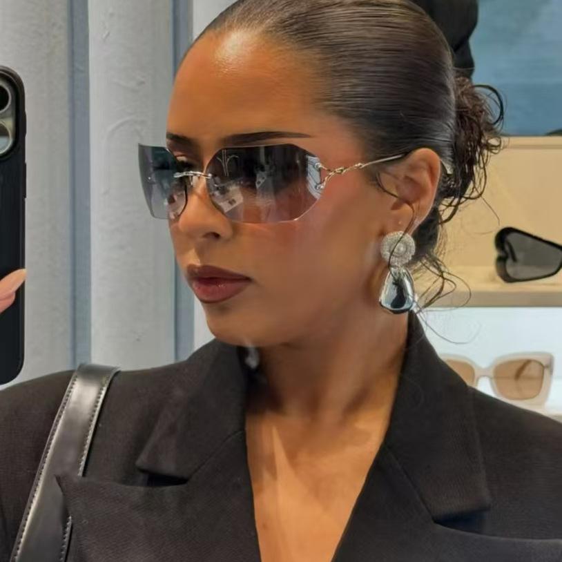 European American Style Sunglasses Female Fashion Stylish Big Size Rimless Women Sun Glasses Uv Protection Outdoor Sunglass