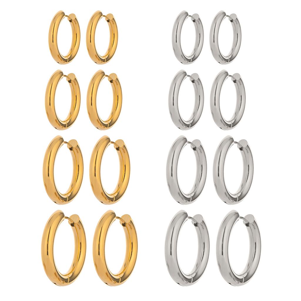 Yori Simple Versatile Classic Stainless Steel Hoop Earrings 18K Gold Plated Autumn Winter Style Waterproof Jewelry Gift