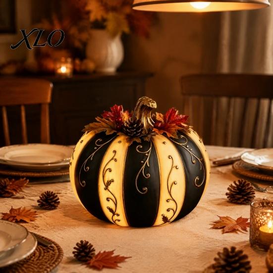 Halloween Pumpkin Decor Fall Decor, Autumn Harvest Resin Figurine, Vintage Rustic Holiday Decorations Table Centerpiece for Thanksgiving, Indoor Home