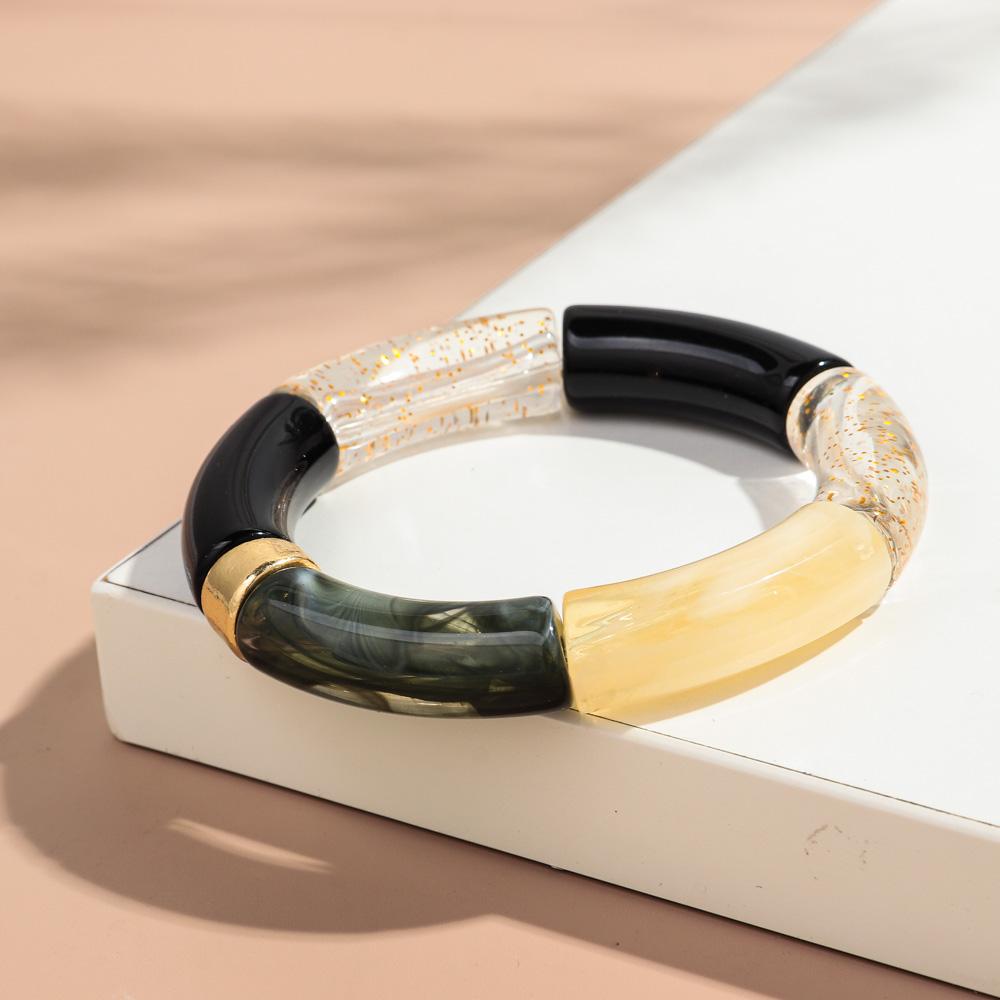 Nieuwe Grote Bamboe Buis Acryl Stapelarmband voor Vrouwen Mannen Vintage Kleurrijk Hars Dikke Elleboog Kralen Elastische Armband Koppel Sieraden