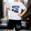 Boys 2 Piece Monster Truck Printed Outfit, Short Sleeve T-Shirt and Shorts Set for Kids Age 5-14,Black , White Sporty Casual Summer Clothes