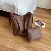 Korean Style Relaxed Shoulder Bag Spring Pu Bucket Bag Minimalist Horiztal Square Magnetic Snap Bag Solid Color Cross Body Bag