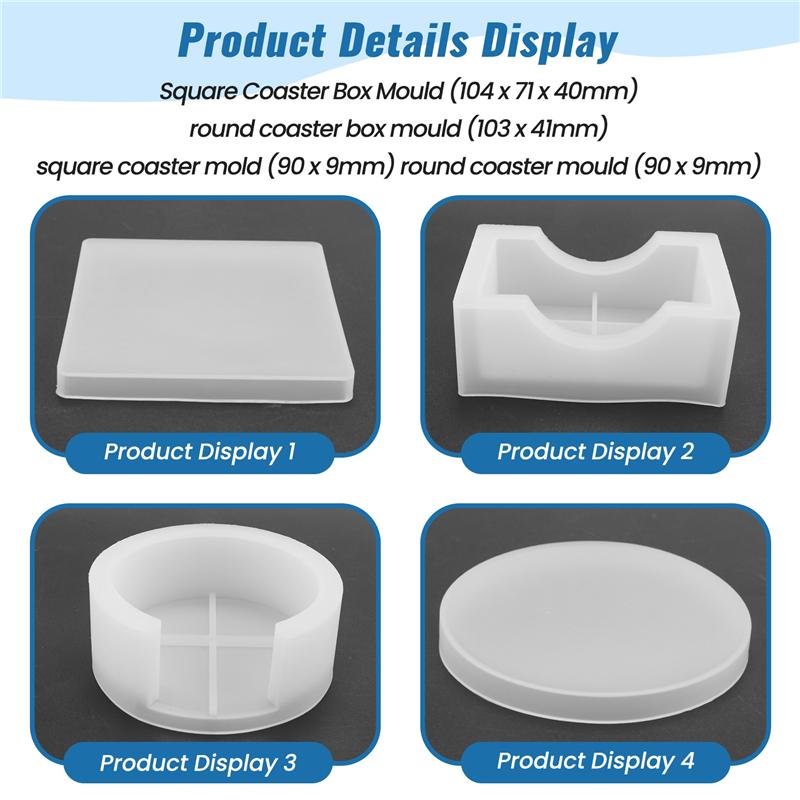 Silikon-Untersetzerformen für Harzguss, Epoxidharz-Untersetzerformen-Set inklusive 8 Stück Untersetzer und 2 Stück Halterformen