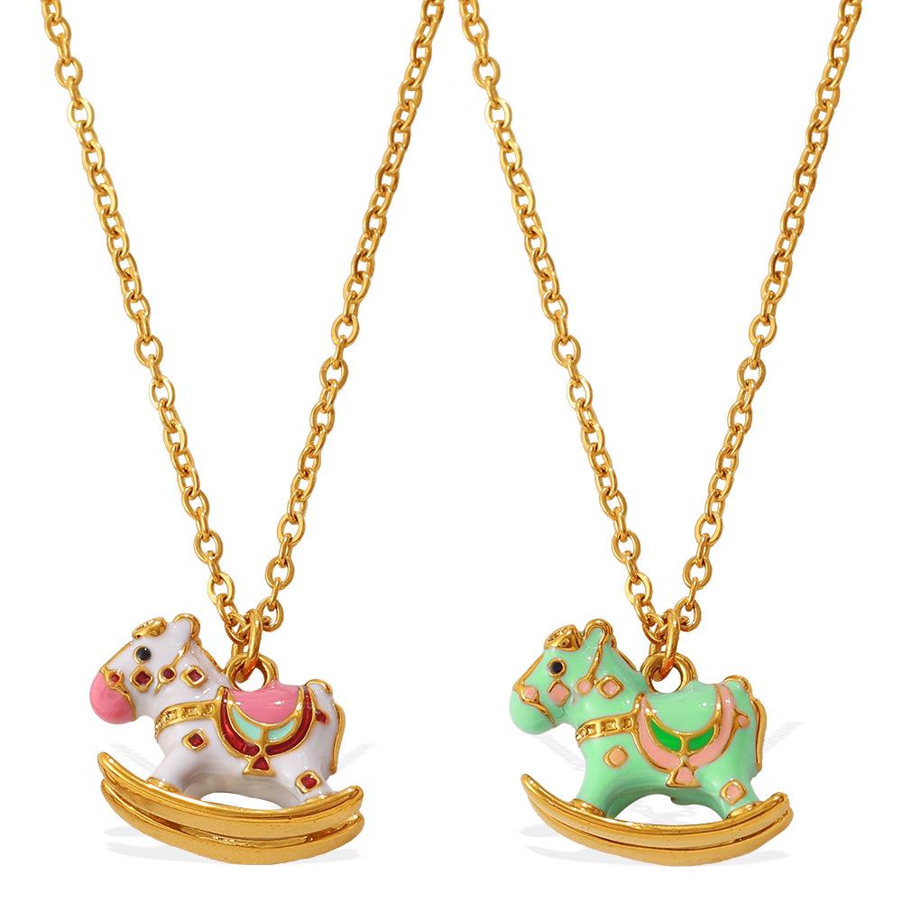 Charming & Colorful Rocking Horse Pendant Necklace with Exquisite Design for Women