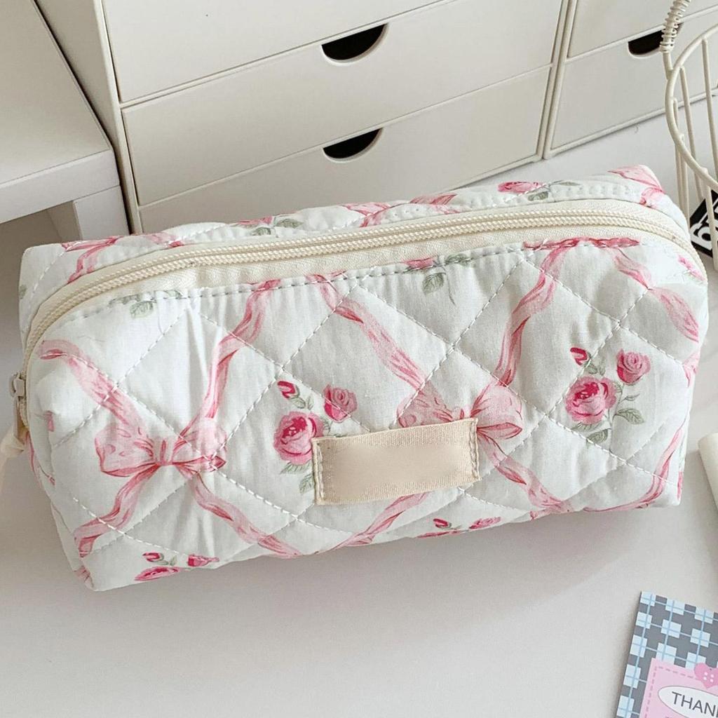 Cute Floral Pencilc Case for Kids Girl Soft Corduroy Stationery Organizer Holder Porable Large Capacity Bag