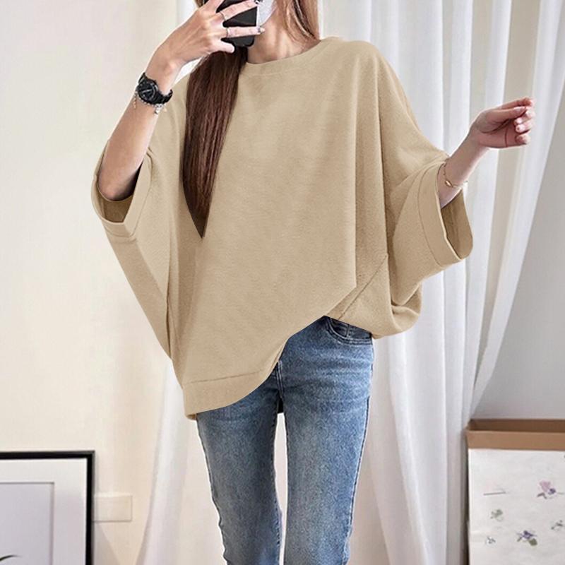 ZANZEA Women Casual Round Neck Batwing Sleeve Loose Blouse