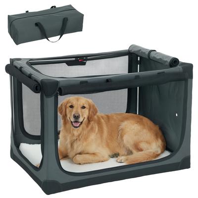 Soft Dog Crate Pet Travel Crate 90 X 64 X 64 Cm with Removable Pad Mesh Window Army Green