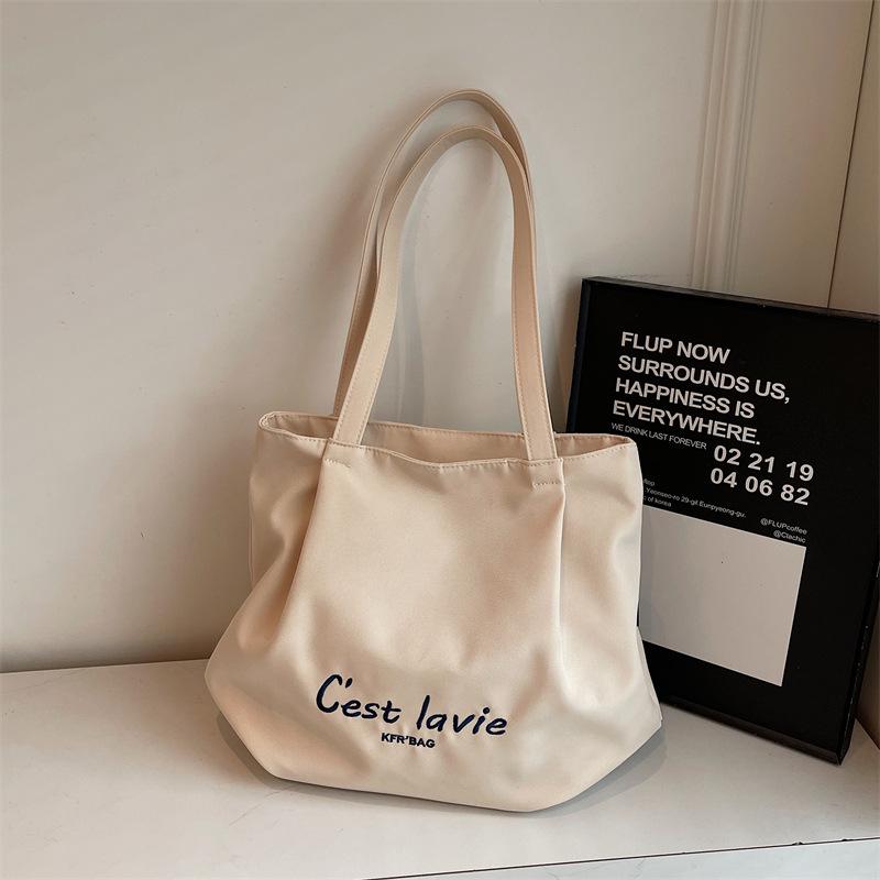 Korean Style Large Embroidered Canvas Shoulder Bag for Women - 2025