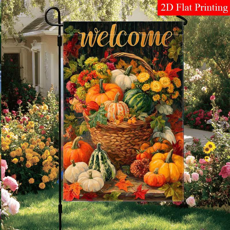 Welcome Autumn Pumpkin Harvest Thanksgiving Garden Flag_1-28x40 Inch Outdoor Garden Flag Double-sided Home Decoration Courtyard Decoration Outdoor Dec