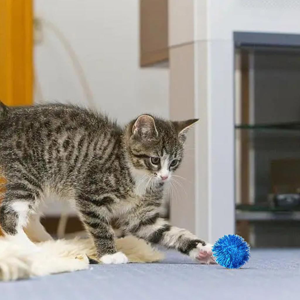 Cat Toys Interactive Ball Training Toy Pet Kitten Sound Ring Paper Playing Ball Cat Accessories Glitter Pompom Fluffy Cat Toys