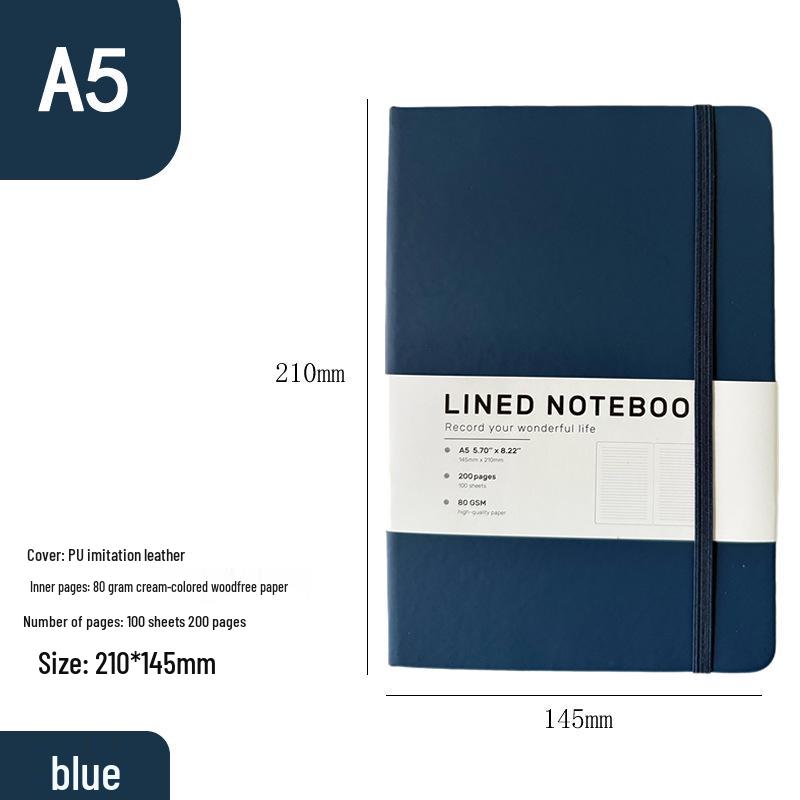 A5 PU Leather Office Notebook with Strap and Custom Logo синий