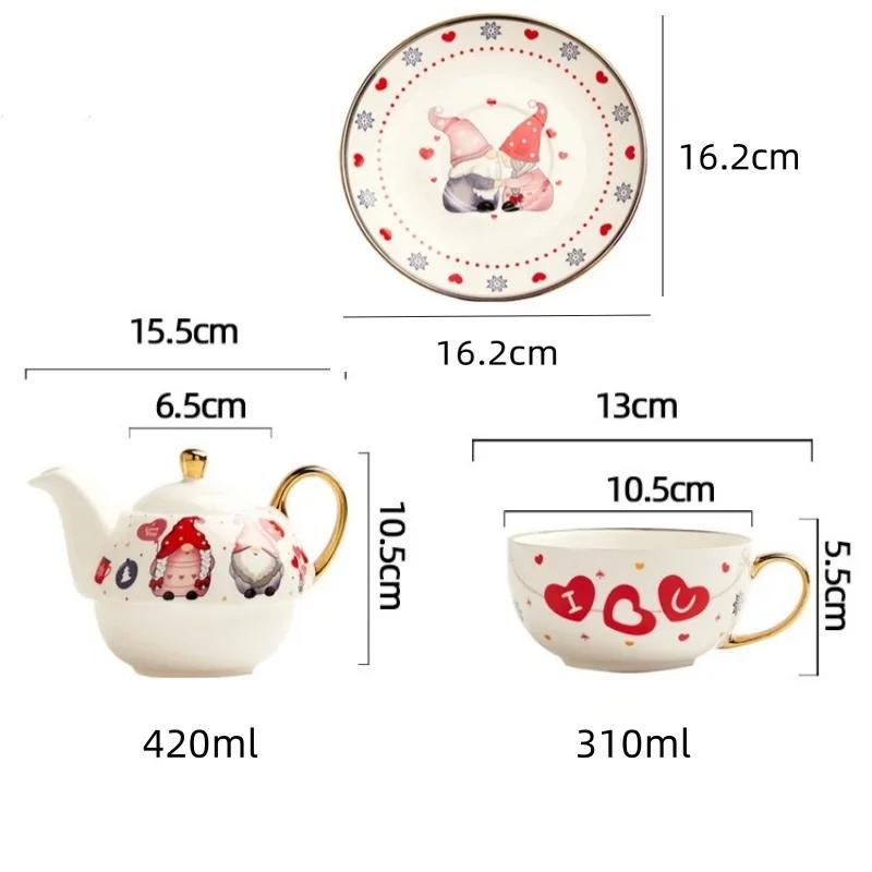 Santa Claus Ceramic Teapot and Dish Gold Plated Tea Set Combination Large Capacity Christmas Tea Set Suit Christmas Gift Box