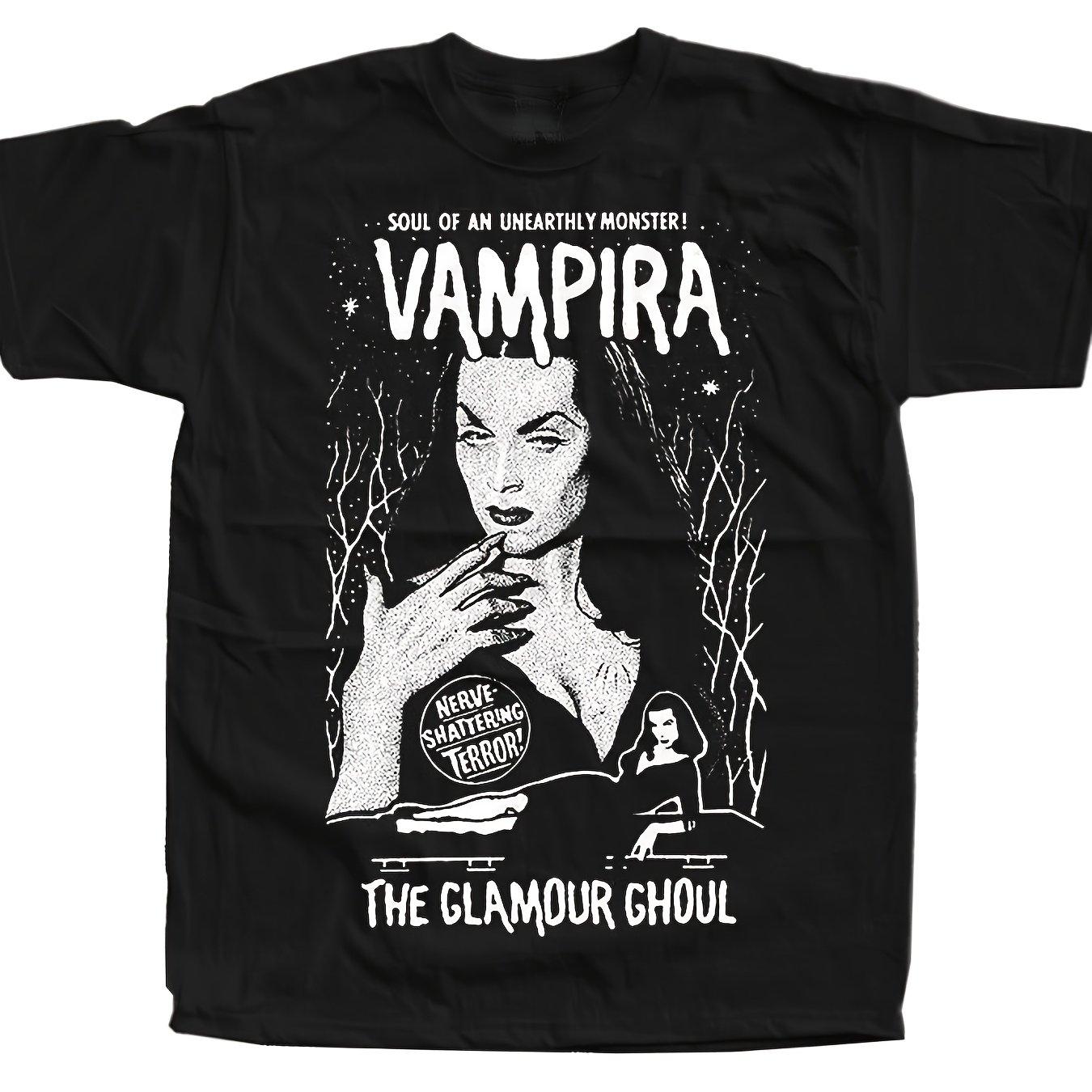 Unisexs Vampira Horror Graphic Tshirt Officially Inspired Icon Design With Vampira Logo Summer Fashion Streetwear Tee M