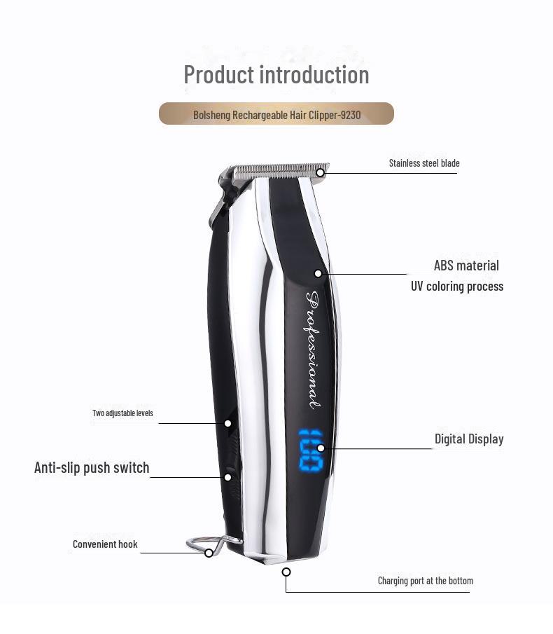 Bolsheng Dual-Purpose Hair Clipper: Compact, High-Power, Two-Speed with LCD for Shaving and Trimming