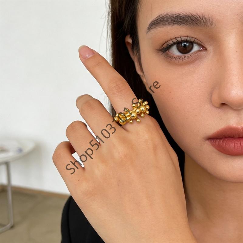 Vintage Metal Beads Ball Open Ring For Women European And American Personality Exaggerated Trend Finger Jewelry Gifts
