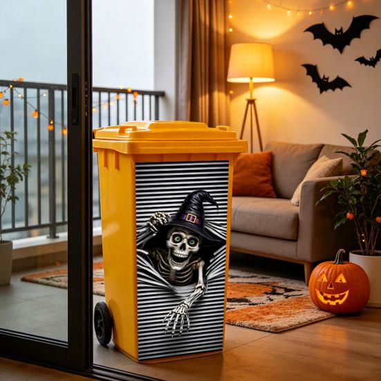 Outdoor Festive Atmosphere Decor Halloween Wall Stickers Trash Can Decal Stickers, Spooky Skull Ghost Horror Easy Application for Home Decals Garbage