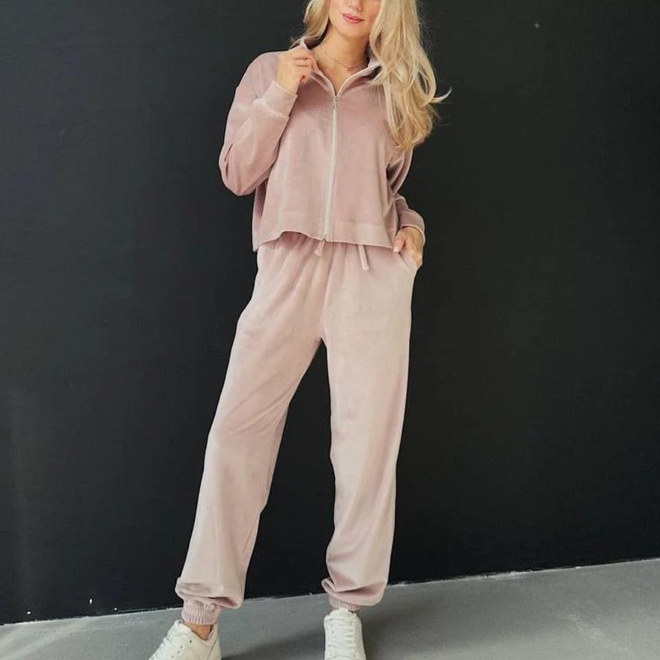 

QICED Осенне-зимнее пальто с карманами на молнии с длинными рукавами и закрытыми брюками, бархатные брюки, повседневный костюм XL