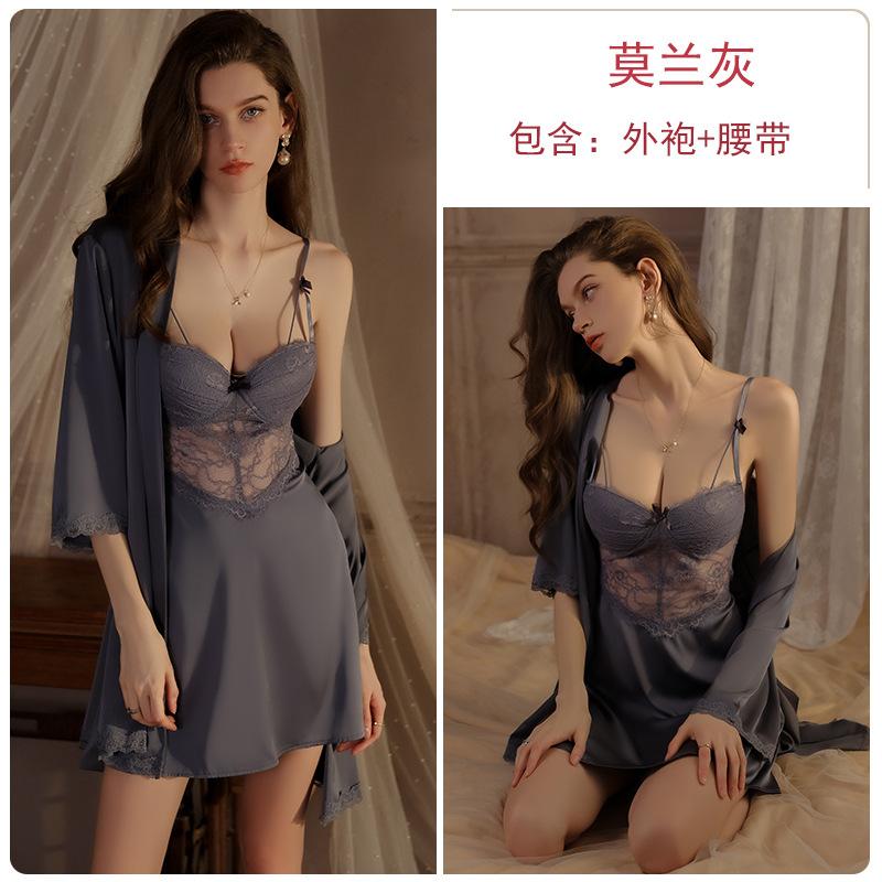 Women's Plus Size Lace Cutout Padded Cami Sleep Dress with Open Front Robe Set