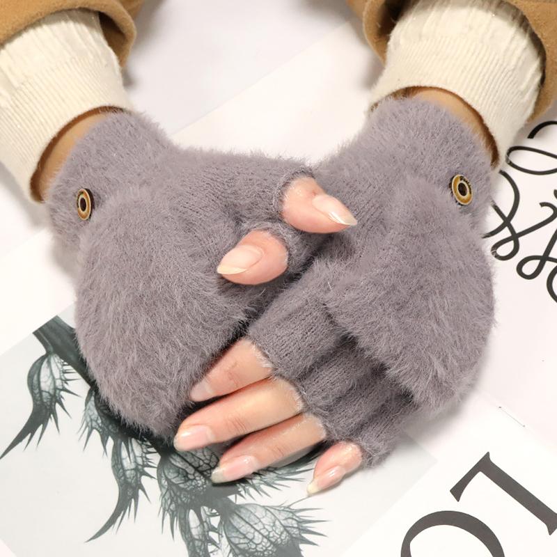 

1 Pair Flap-Top Design Soft Thickened Minimalist Style Fingerless Versatile Solid Color Warmth Gloves Comfortable Multi-Color One Size сірий колір
