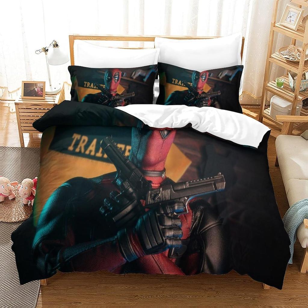 Bedding Deadpool Comforter Set 3D Printed Quilt Cover,heroes Pillowcase 2 Piece Set with Zip Duvet Cover for Teenagers And Adult