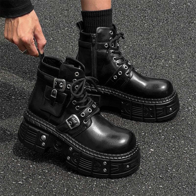 Couple Dark Motorcycle Boots Heavy Metal Platform Ankle Boots Men Women Punk Leisure Leather Shoes Knight Boots Botas Para Mujer