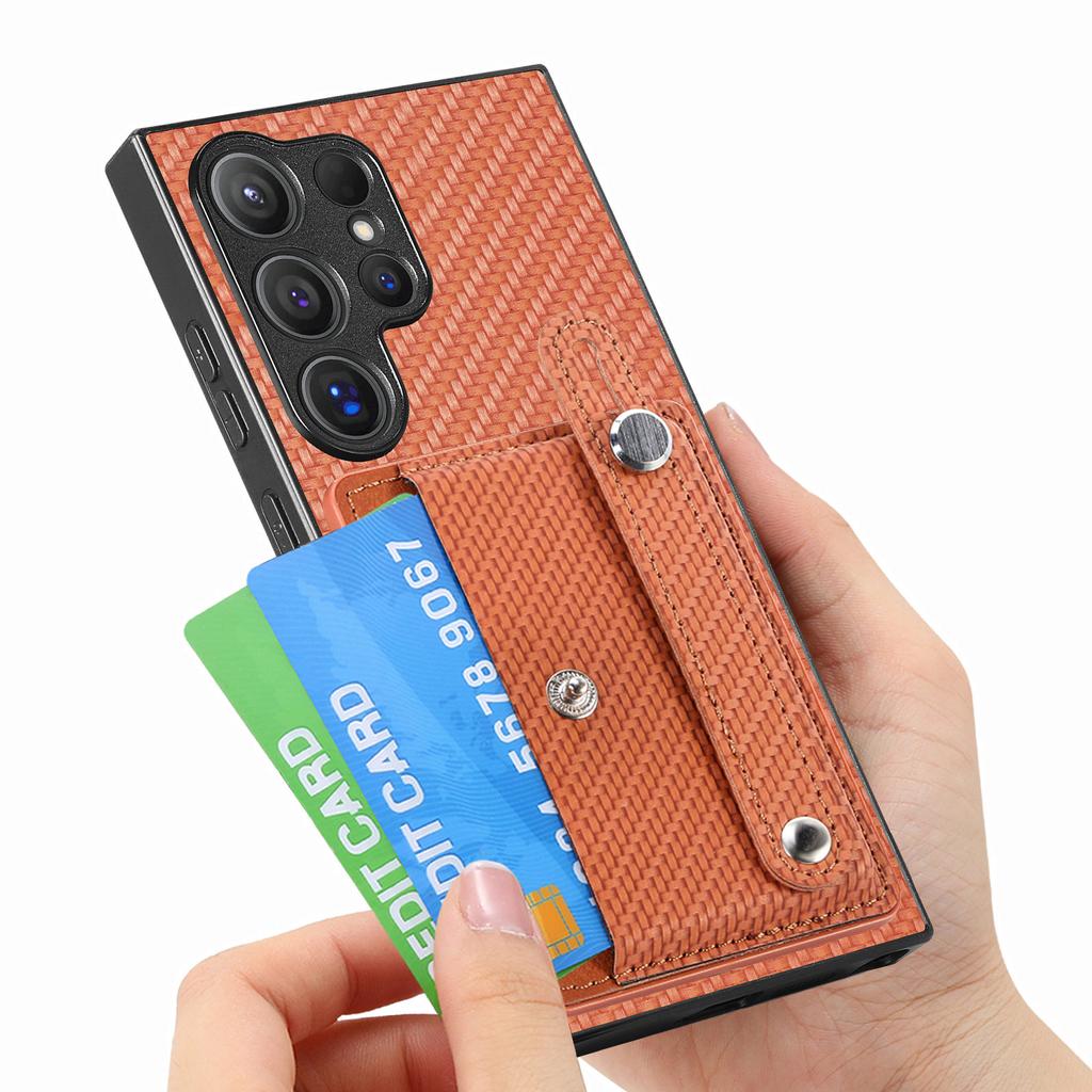 Do Samsung Galaxy S25 Ultra Etui z włókna węglowego Tekstura Skórzana Tylna Obudowa Telefonu z Uchwytem na Karty