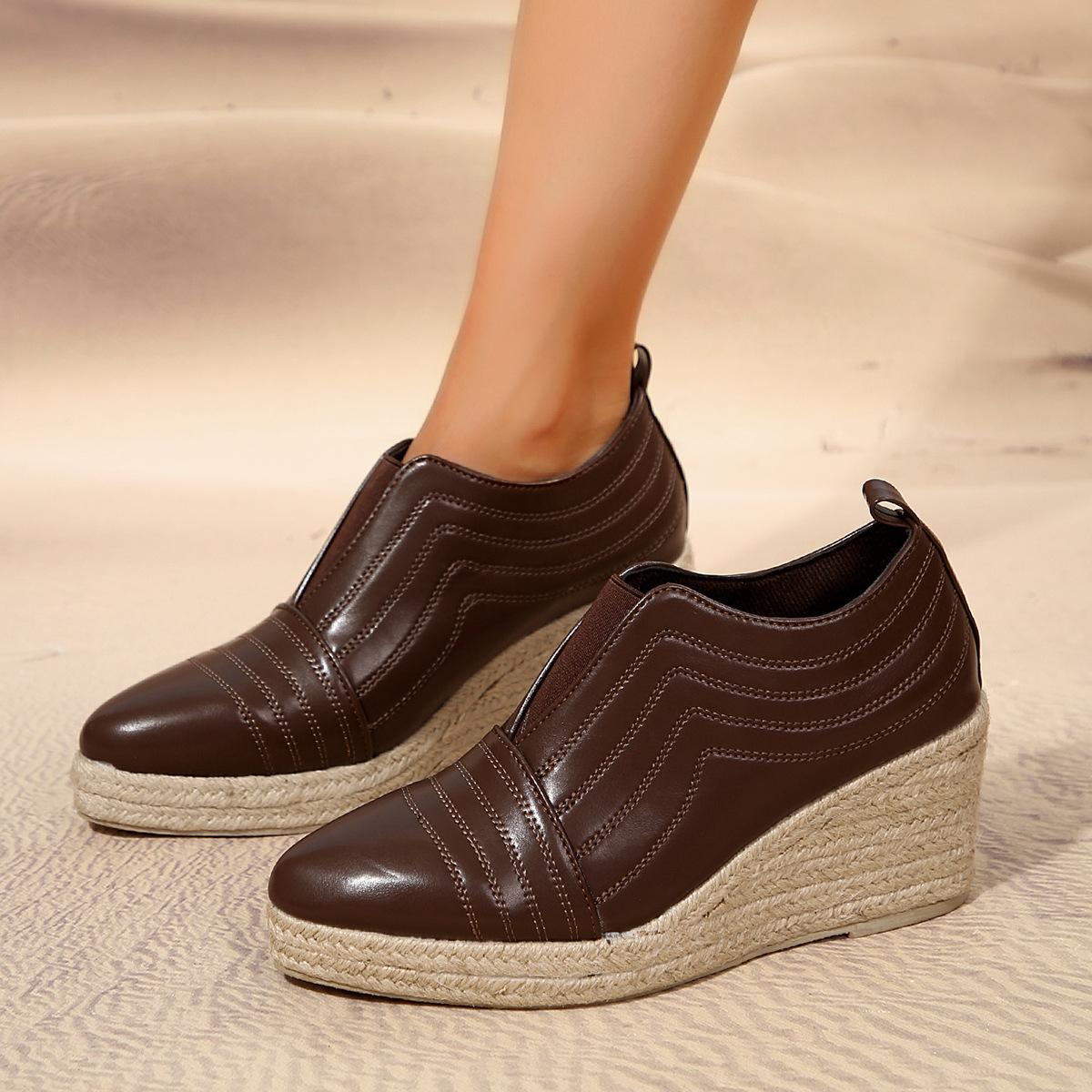 

Туфли на танкетке женские весенне-осенние новые туфли на платформе с заостренным носком и высоким каблуком Туфли на танкетке соломенные большие 42