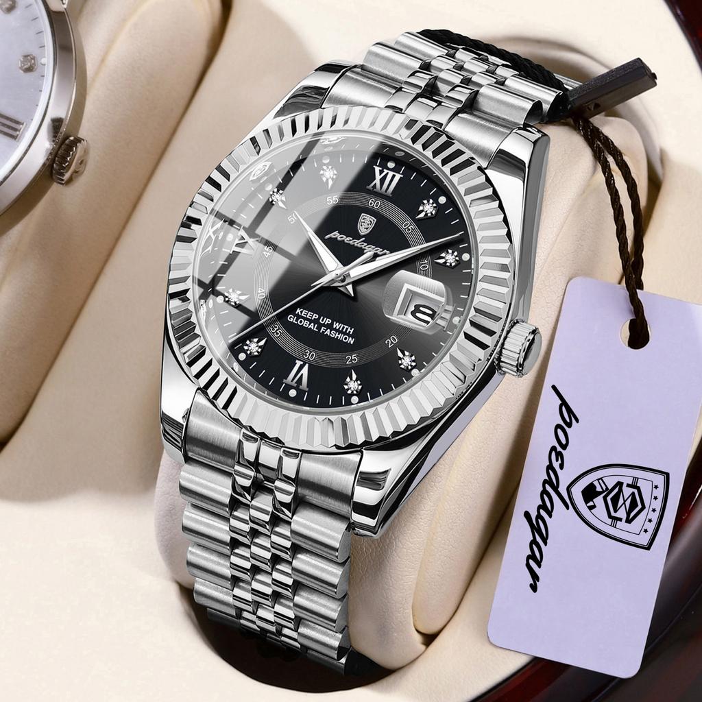 POEDAGAR Top Luxury Couple's Watches Luminous Date Classic Watches For Couple Quartz Stainless Steel Couple Watch Lovers Set+Box