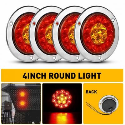 4inch Round Brake Amber/Red Tail 16-LED Lights Stop Turn Signal Truck Trailer RV