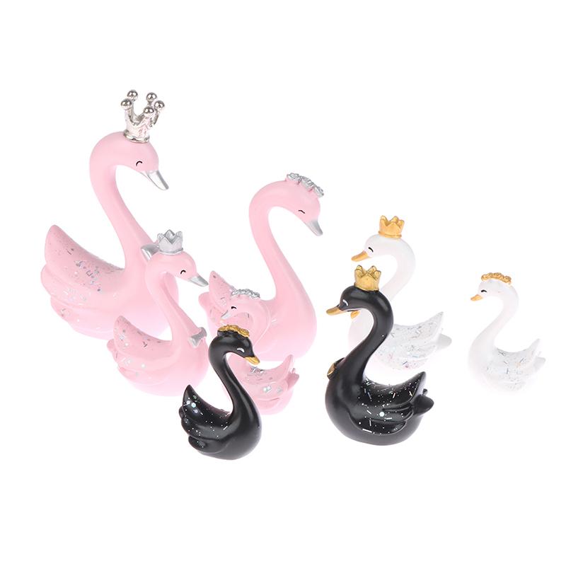 1 Pair Resin Swan Statue Figurines Swan Cake Topper Sculpture Cake Dashboard Baking Wedding Birthday Cake Decorating Supplies