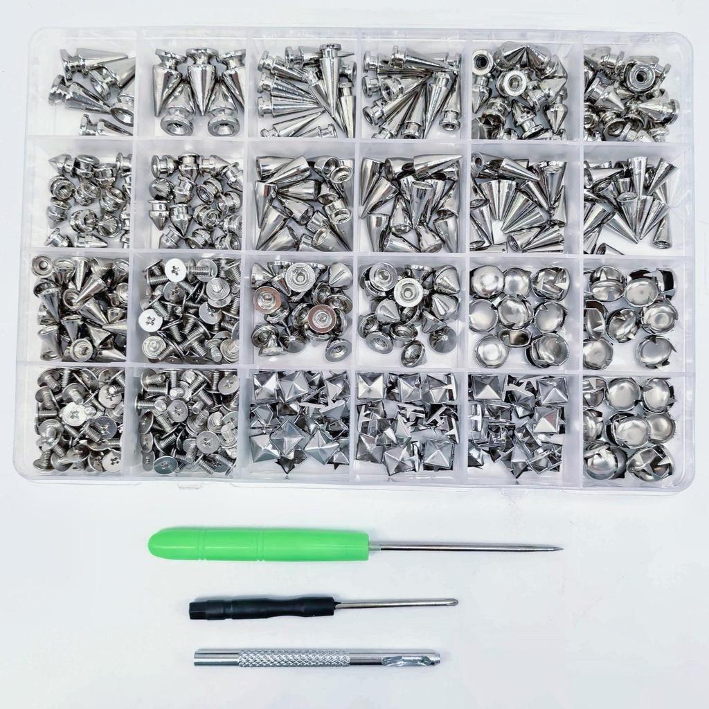 600pcs Punk Style Leather DIY Tool Set: 10 Sizes of Pointed Conical Rivet Studs