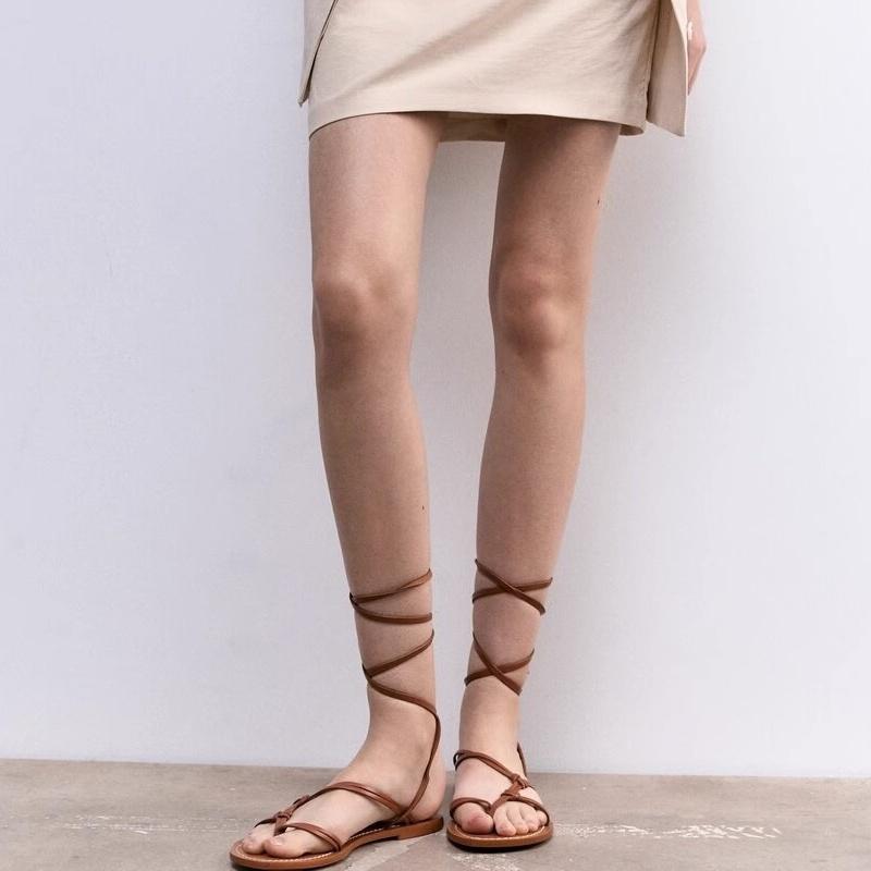 Fashion Summer New Fashion Ankle Strap Flat Shoes 2025 Women's Casual Lace-up Sandals Ladies Flip Flops Beach Flat Gladiator Sandalias