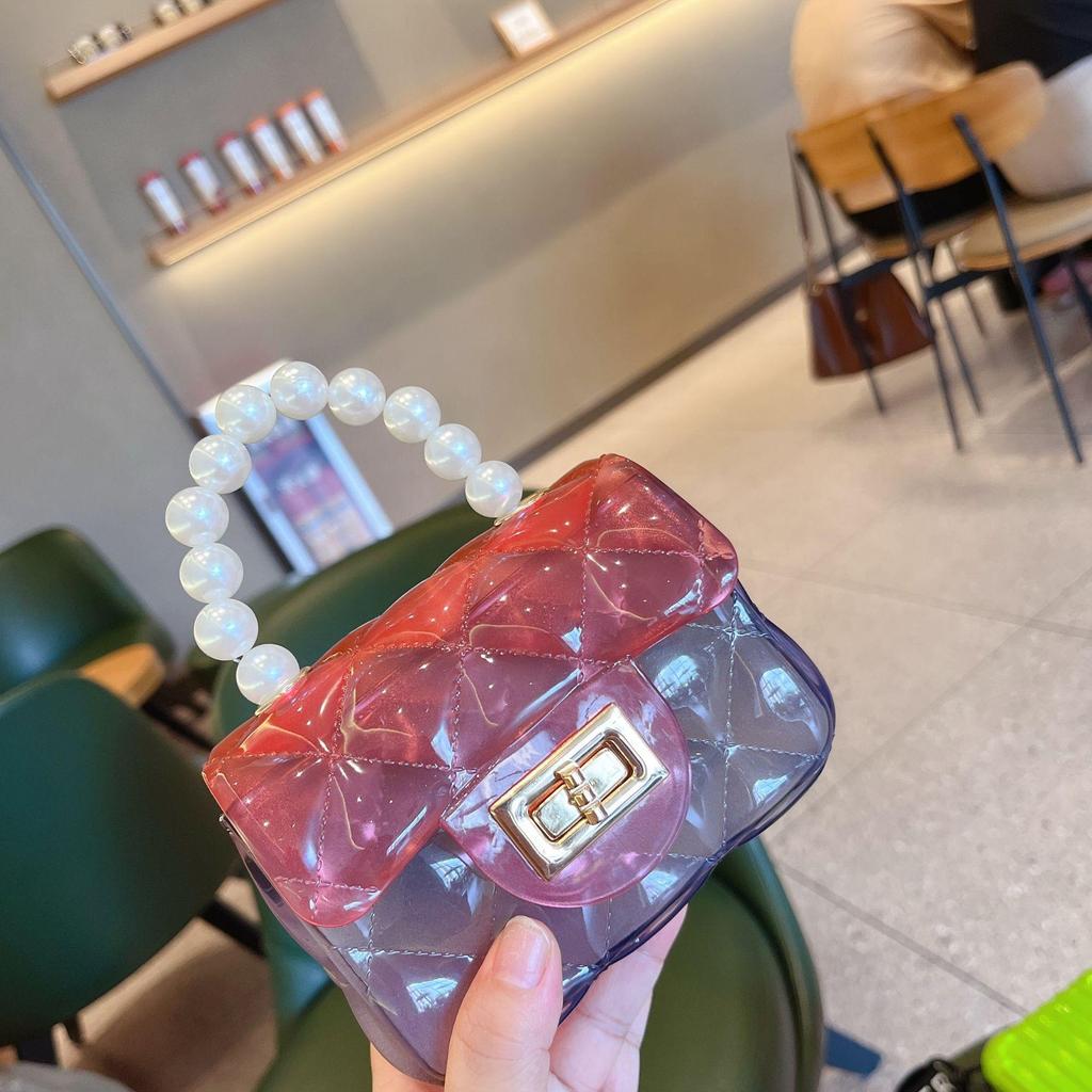 2025 Summer Transparent PVC Jelly Mini Pearl Crossbody Square Women's Bag