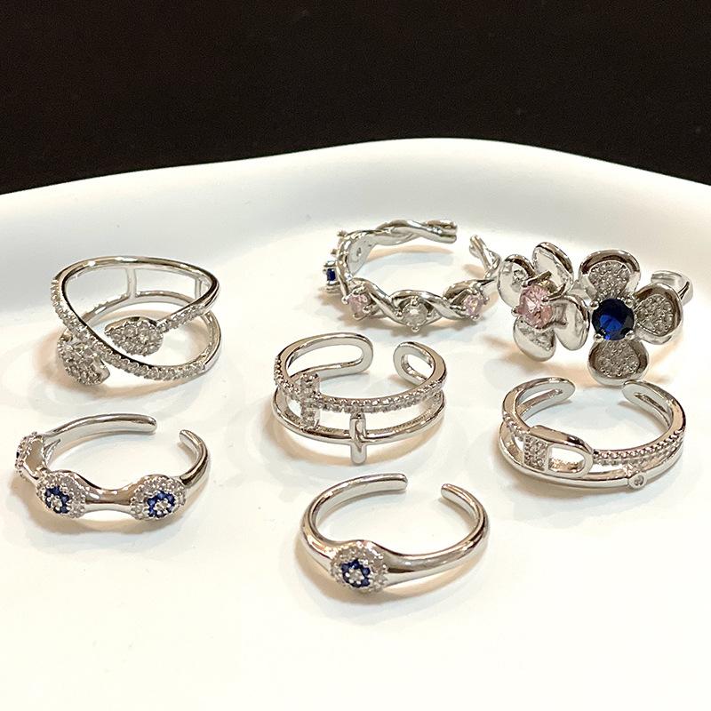 Flower Dopamine Colored Zir*****Pen Ring Stacked High Sense Niche Cold Wind Personality Ring Woman