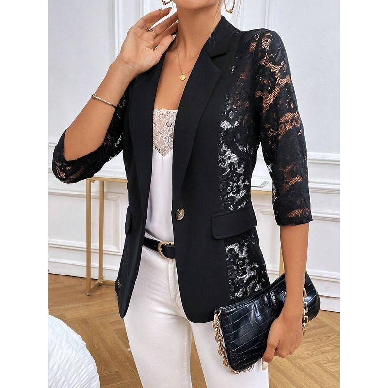 Lace-Trimmed Women's Small Suit Jacket Top